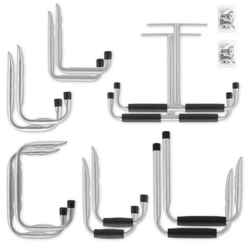 Set 12 carlige depozitare Navaris, tavan/perete, garaj, kit suruburi, negru, otel