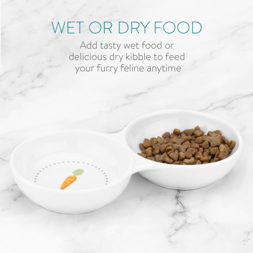 Bol dublu din ceramica pentru animale Navaris, 23x11,5 cm, alb, 55983.01