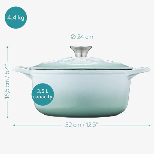 Oala antiaderenta din fonta Navaris pentru plite/cuptoare - 24 cm - 3,5 l - verde deschis, 48777.01.71