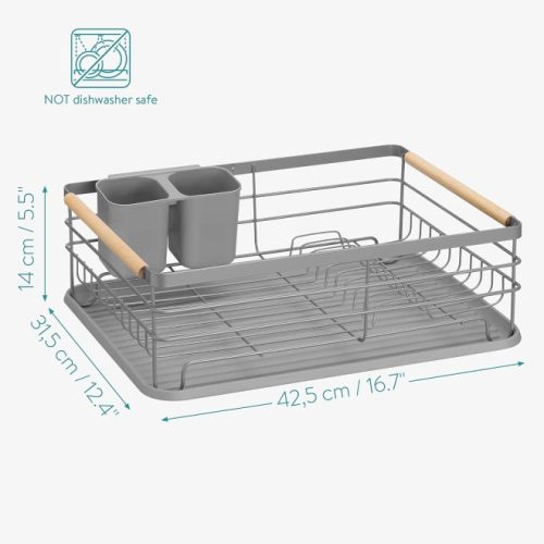 Scurgator de vase Navaris, cu suport de picurare, cu raft pentru farfurii, pahare si tacamuri, gri, 42.5x31.5x14 cm, 52545.03