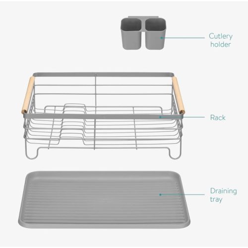 Scurgator de vase Navaris, cu suport de picurare, cu raft pentru farfurii, pahare si tacamuri, gri, 42.5x31.5x14 cm, 52545.03