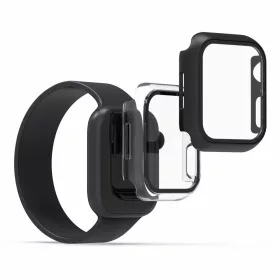   Set 2 Huse pentru Apple Watch 7 (41mm), kwmobile, Sticla securizata, Negru / Transparent, 56540.01