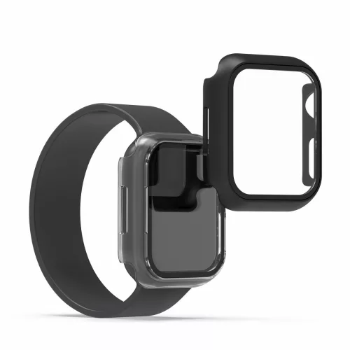 Set 2 Huse pentru Apple Watch 7 (41mm), kwmobile, Sticla securizata, Negru / Transparent, 56540.01