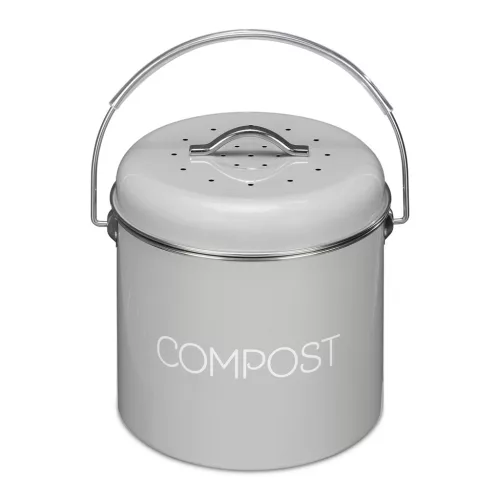 Cos De Compost Metalic, Gri, 3L + 3x Filtru, Navaris, 49642.1.22