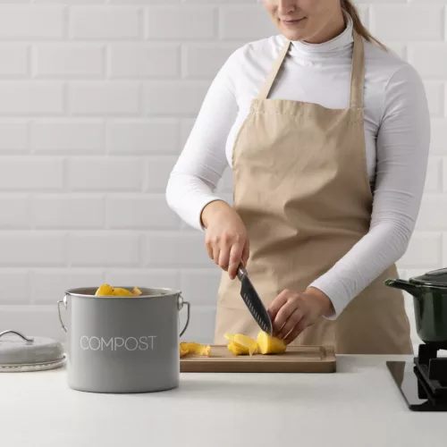 Cos De Compost Metalic, Gri, 3L + 3x Filtru, Navaris, 49642.1.22