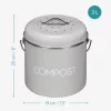 Cos De Compost Metalic, Gri, 3L + 3x Filtru, Navaris, 49642.1.22