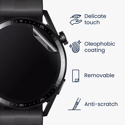 Set 3 Folii protectie pentru Huawei Watch GT 3 (42mm), kwmobile, Polimer, Transparent, 56985.1
