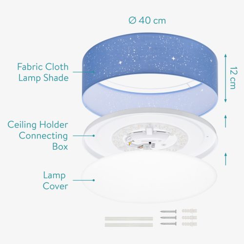 Plafoniera LED Navaris, efect de stele, 40 cm, telecomanda, albastru/albastru deschis, plastic/metal