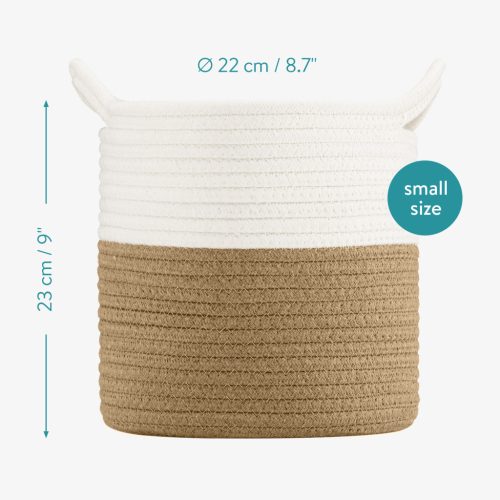 Set 2 cosuri depozitare Navaris, design coarda, 29.5x31 cm si 22x23 cm, alb/crem, bumbac