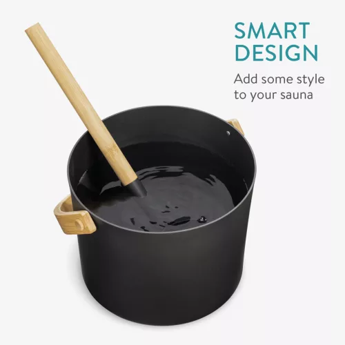 Set 3 accesorii sauna Navaris, galeata, lada si clepsidra, 24x19 cm, usor de utilizat, 58372.01