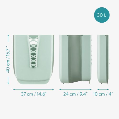 Cos rufe pliabil Navaris, 30 L, montaj pe perete, kit montaj inclus, verde, polipropilena/cauciuc