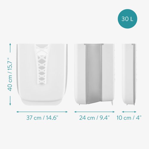 Cos rufe pliabil Navaris, 30 L, montaj pe perete, kit montaj inclus, alb, polipropilena/cauciuc