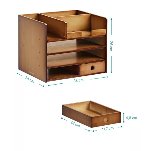 Organizator birou cu sertare Navaris, 33x24x26 cm, pentru documente si papetarie, maro, bambus