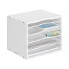 Organizator documente Navaris, 33x24.5x26 cm, rafturi reglabile, birou, alb, MDF/bambus