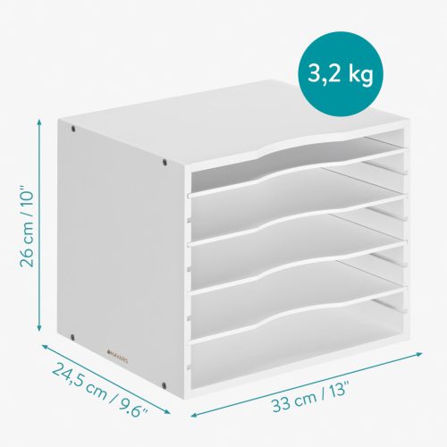 Organizator documente Navaris, 33x24.5x26 cm, rafturi reglabile, birou, alb, MDF/bambus