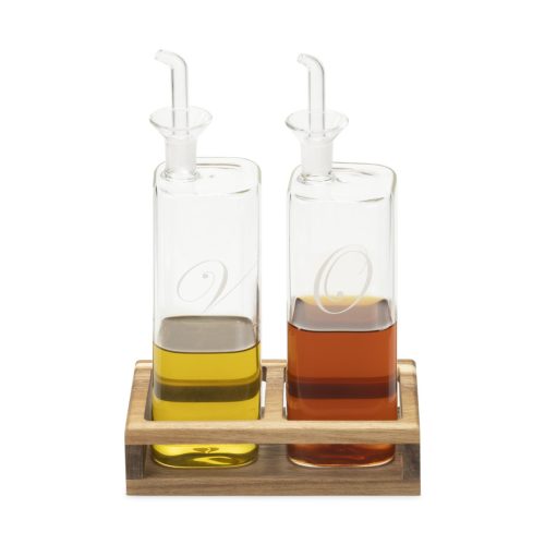 Set recipiente ulei si otet Navaris, 2x220 ml, sticla borosilicata, maro, sticla/lemn