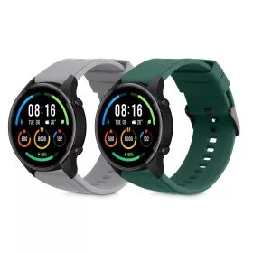   Set 2 curele pentru Xiaomi Mi Watch Color Sport/Watch S1 Active, Kwmobile, Gri/Verde, Silicon, 58971.02