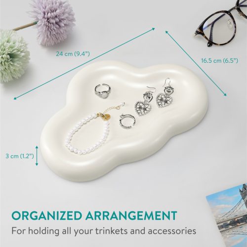 Tava ceramica Navaris, design abstract Cloud, 24x16.5x3 cm, pentru bijuterii, alb, ceramica