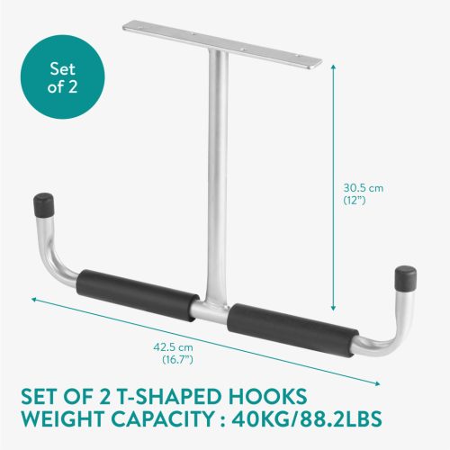Set 2 carlige depozitare Navaris, 42x29.5 cm, tavan/perete, pentru sarcini mari, negru, otel