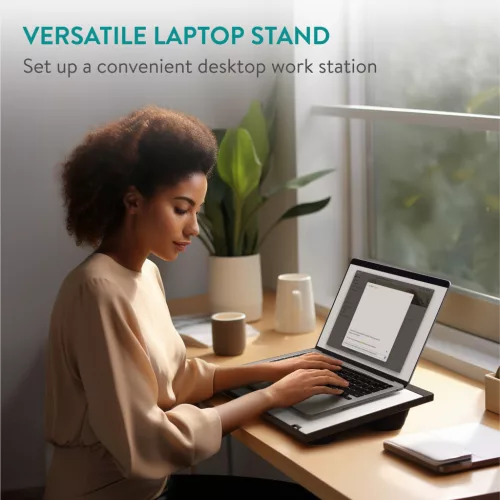 Masa reglabila laptop Navaris, suport 9 unghiuri, pentru birou si acasa, negru, plastic/textil