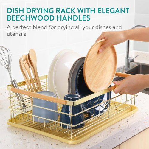 Scurgator de vase Navaris, cu suport de picurare, cu raft pentru farfurii, pahare si tacamuri, maro, 52545.04