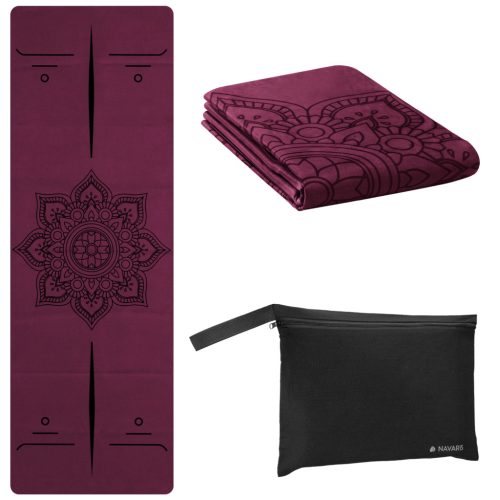 Saltea yoga pliabila Navaris, 183x61x0.15 cm, usor de transportat, eco, negru, cauciuc/bumbac