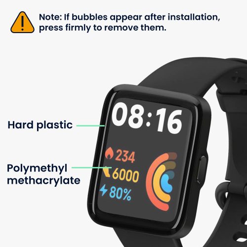 Set 2 Folii de protectie Kwmobile pentru Xiaomi Redmi Watch 2 Lite, Transparent/Negru, Polimer, KWM000024WS001C