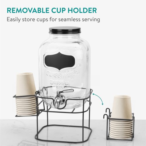 Dozator bauturi Navaris cu suport metalic negru si suport pahare, 5L, NAV000017KN002C