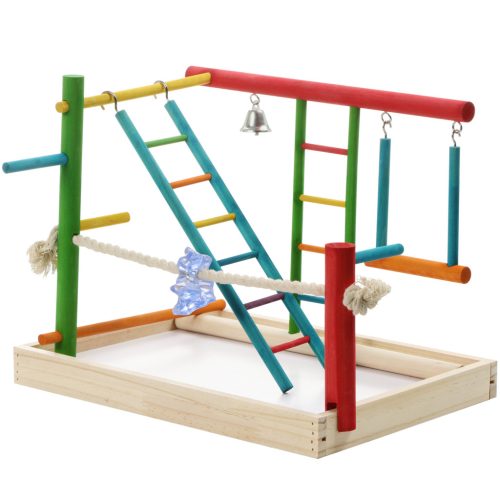 Jucarie din lemn Navaris pentru papagali, 2 niveluri, 35x25x28 cm, NAV0000273S001C