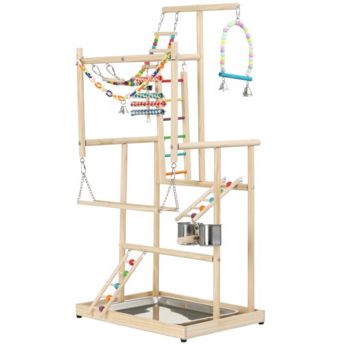 Jucarie din lemn Navaris pentru papagali, 4 niveluri, 48.5x35x97 cm, NAV0000273S002C