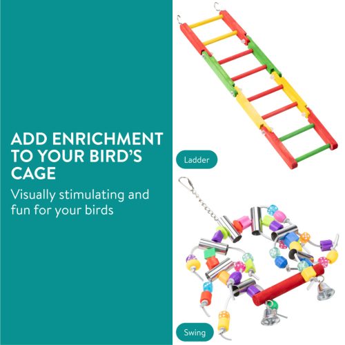 Set jucarii papagali Navaris, 2 piese, leagan si scara, lemn de plop, NAV0000273T001C