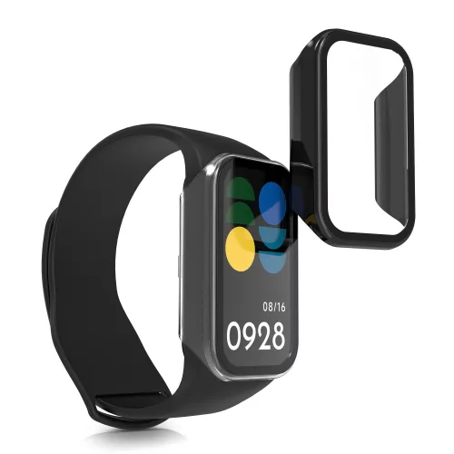 Set 2 Huse complete Kwmobile pentru Xiaomi Smart Band 8 Active/Redmi Band 2, Transparent/Negru, Plastic, KWM0000254Q002C