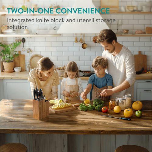 Suport cutite Navaris din lemn de acacia, cu suport pentru ustensile, NAV000012YH003C