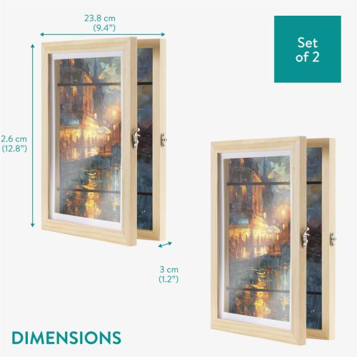 Set 2 rame foto Navaris, deschidere frontala, format A4, schimbare rapida, lemn de pin, maro, lemn