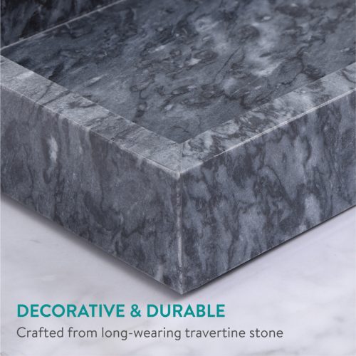 Tava vanity marmura Navaris, 25x12x3 cm, baie si living, marmura, negru, piatra naturala