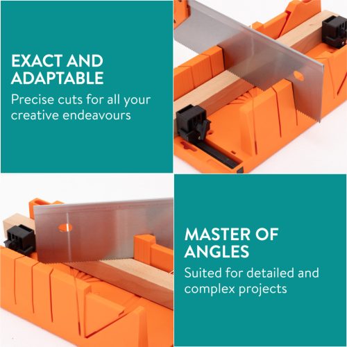 Set cutie de unghi Navaris si ferastrau de mana, 43 cm, taiere unghiuri 90/45/22, 5, negru, plastic