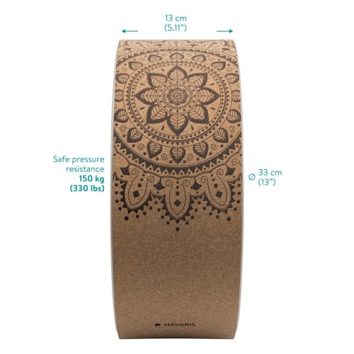 Roata yoga Navaris Cork, 33x13 cm, miez PP, exterior pluta, negru, polipropilena/pluta