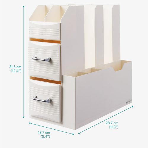 Organizator accesorii cafea Navaris, cu sertare, 31.5x13.7x28.7 cm, alb, plastic