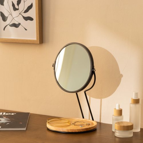 Oglinda cosmetica Navaris cu tava bijuterii, 2x marire, 29x17 cm, masa machiaj, negru, sticla/metal