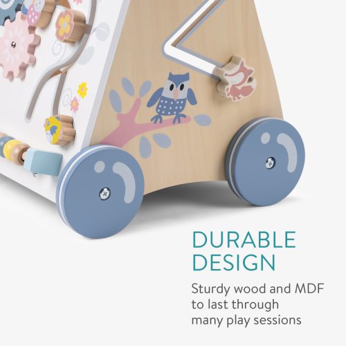 Mersulet din lemn Navaris, centru activitati, compartiment depozitare, roti cauciuc, bej, cauciuc/lemn