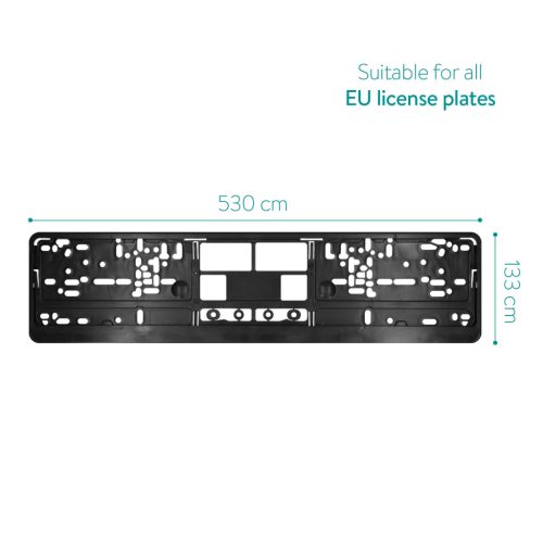 Set 2 suporturi placuta inmatriculare Navaris, 52x11 cm, fara perforare, PP, negru, polipropilena