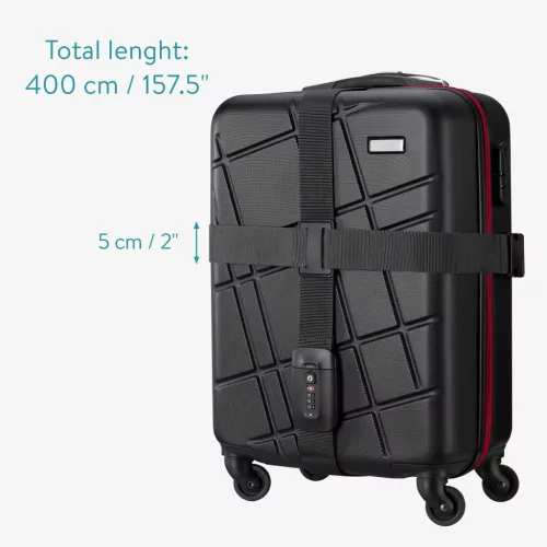 Curea bagaj cu lacat si eticheta ID Navaris, lungime reglabila 400x5 cm, negru, 51357.01