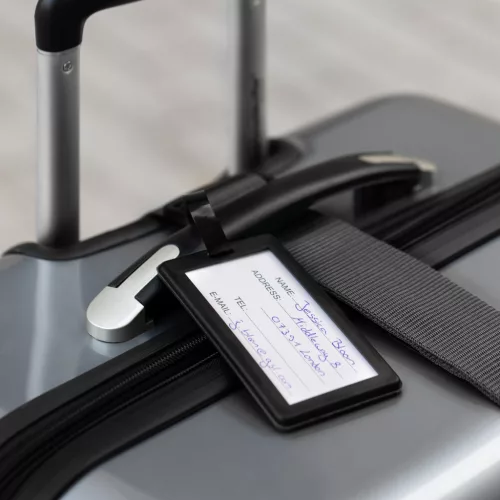 Curea bagaj cu lacat si eticheta ID Navaris, lungime reglabila 400x5 cm, negru, 51357.01
