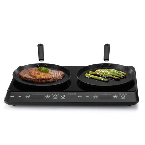Plita inductie dubla Navaris, 3500W, 2 zone gatit, control tactil, 60582.02, negru, plastic/sticla