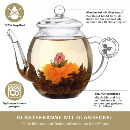 Ceainic din sticla Creano cu capac, 500 ml, rezistent la caldura, turnare fara picurare
