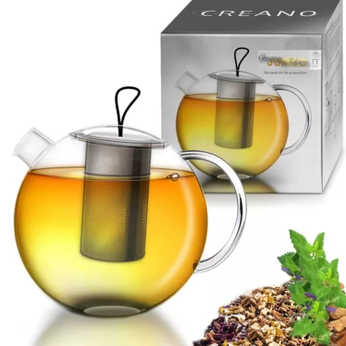 Ceainic din sticla Creano Jumbo, 1 L, cu infuzor din inox, capac, sistem all-in-one