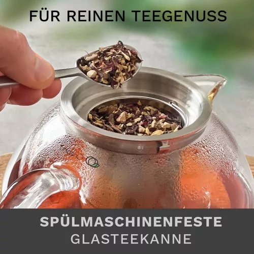 Ceainic din sticla Creano All-in-One, 0,85 L, cu infuzor din inox si capac, anti-picurare