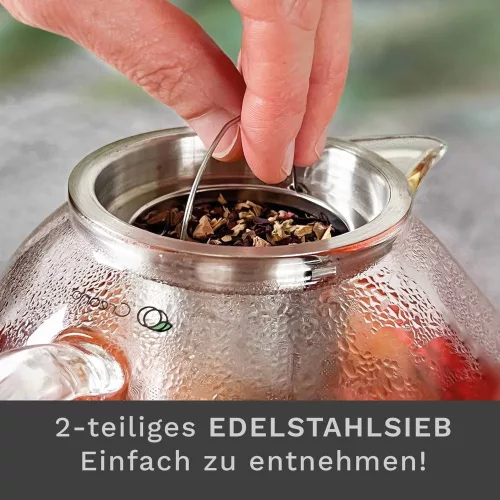 Ceainic din sticla Creano All-in-One, 0,85 L, cu infuzor din inox si capac, anti-picurare