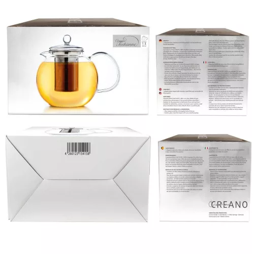 Ceainic din sticla Creano All-in-One, 0,85 L, cu infuzor din inox si capac, anti-picurare