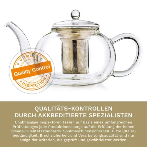 Ceainic termic Creano, 1,2 L, sticla perete dublu, cu infuzor din inox, anti-picurare